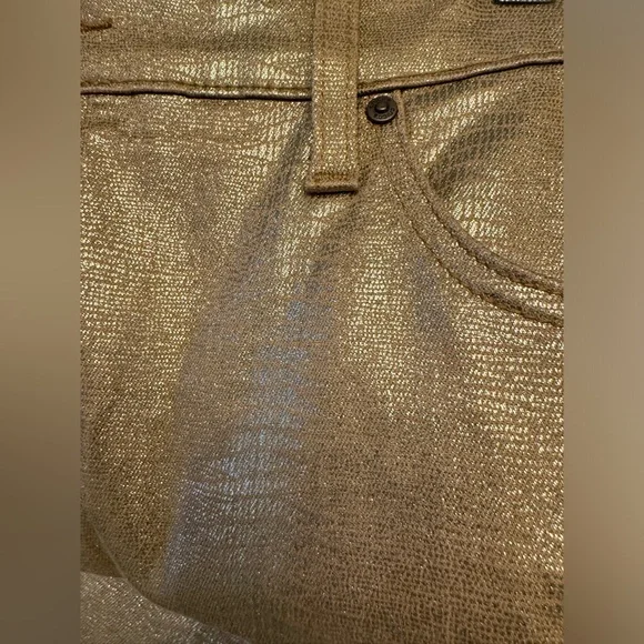 Chico's So Slimming Gold Metallic Alligator Ankle Jeans 3 16 - Picture 4 of 6